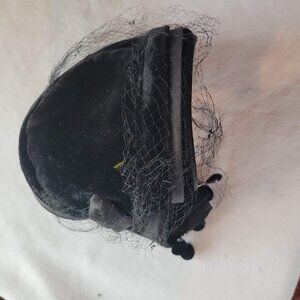 Vintage 1950s Asymmetrical Black Velvet Hat